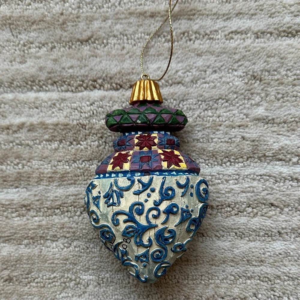 Signed JIM SHORE BLUE SWIRL DEBOSS CHRISTMAS ORNAMENT 118703 RETIRED ENESCO